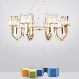 Lámpara colgante moderna contemporánea de acero de 8 luces con pantalla de cristal
