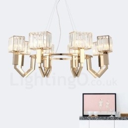 Lámpara colgante moderna contemporánea de acero de 8 luces con pantalla de cristal