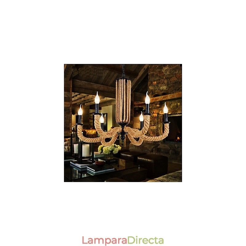 Lámpara de araña de cuerda retro de hierro