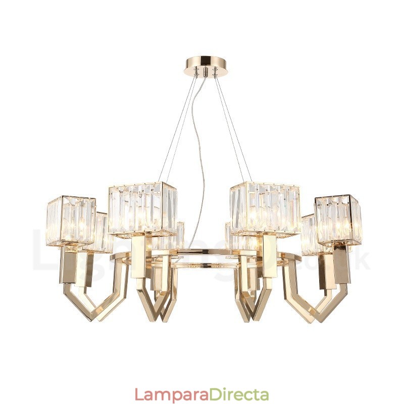 Lámpara colgante moderna contemporánea de acero de 8 luces con pantalla de cristal