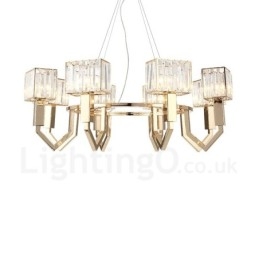 Lámpara colgante moderna contemporánea de acero de 8 luces con pantalla de cristal