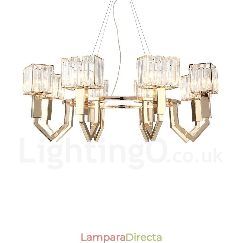 Lámpara colgante moderna contemporánea de acero de 8 luces con pantalla de cristal