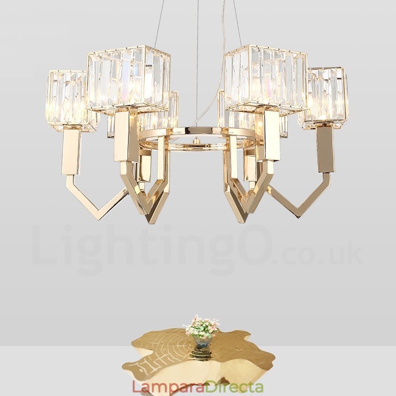 Lámpara colgante moderna contemporánea de acero de 6 luces con pantalla de cristal