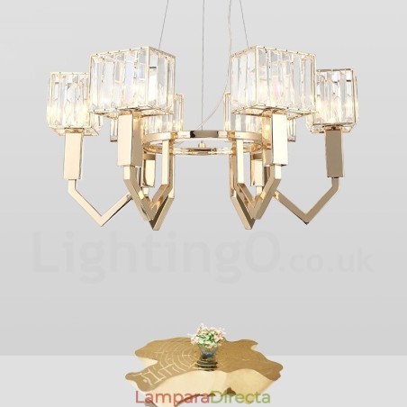 Lámpara colgante moderna contemporánea de acero de 6 luces con pantalla de cristal Lámpara colgante moderna contemporánea de acero de 6 luces con pantalla de cristal