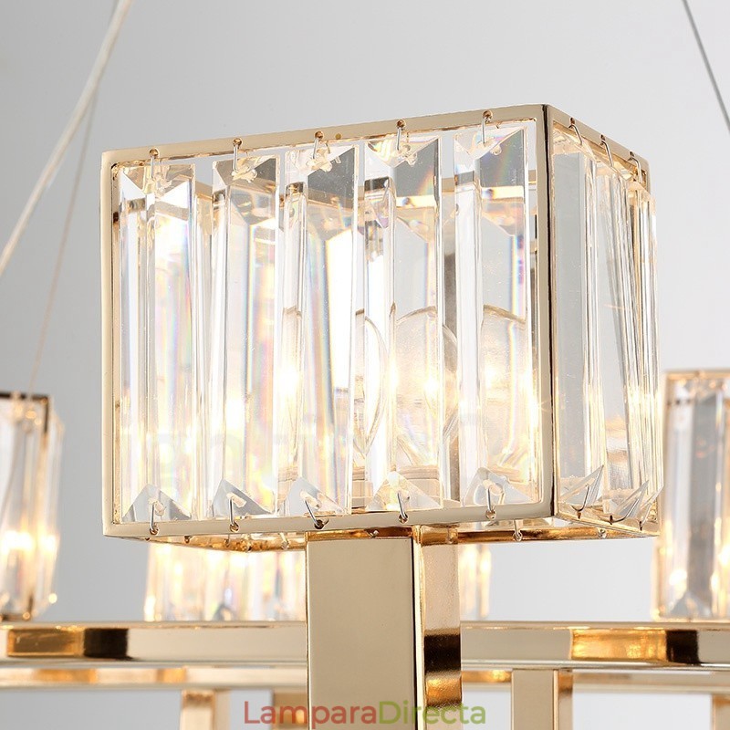 Lámpara colgante moderna contemporánea de acero de 6 luces con pantalla de cristal