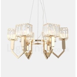Lámpara colgante moderna contemporánea de acero de 6 luces con pantalla de cristal