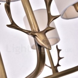 Lámpara de araña rústica de latón de 8 luces con pantalla de tela