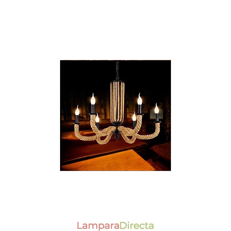 Lámpara de araña de cuerda retro de hierro