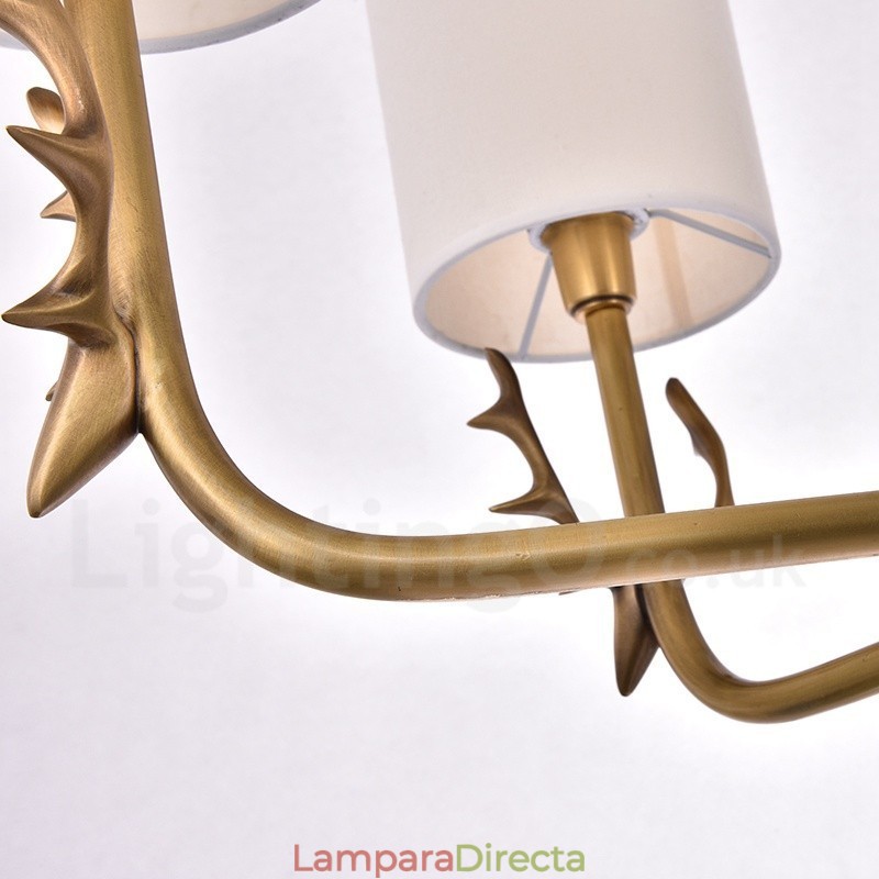 Lámpara de araña rústica de latón de 8 luces con pantalla de tela