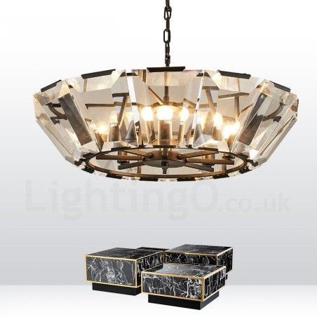 Lámpara colgante moderna contemporánea de acero de 8 luces con pantalla de cristal Lámpara colgante moderna contemporánea de acero de 8 luces con pantalla de cristal