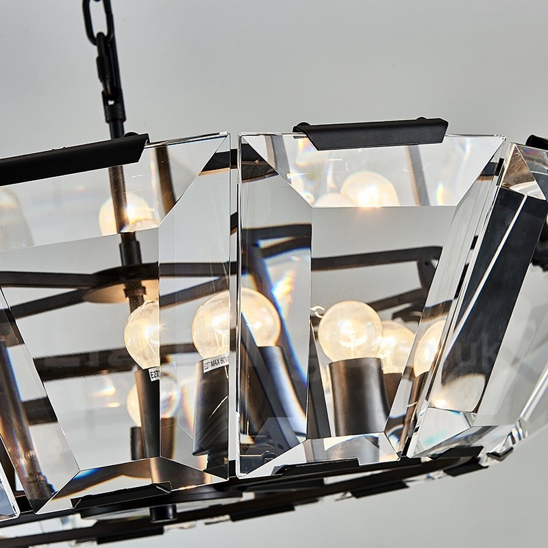 Lámpara colgante moderna contemporánea de acero de 8 luces con pantalla de cristal