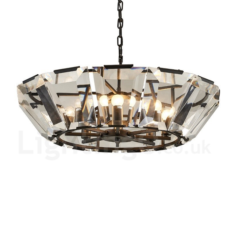Lámpara colgante moderna contemporánea de acero de 8 luces con pantalla de cristal