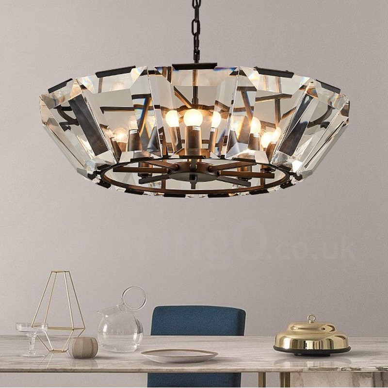 Lámpara colgante moderna contemporánea de acero de 8 luces con pantalla de cristal