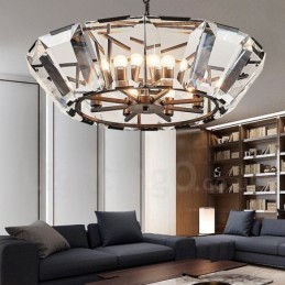 Lámpara colgante moderna contemporánea de acero de 8 luces con pantalla de cristal