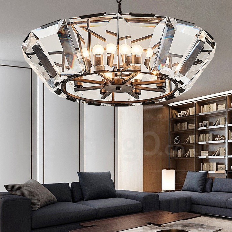 Lámpara colgante moderna contemporánea de acero de 8 luces con pantalla de cristal