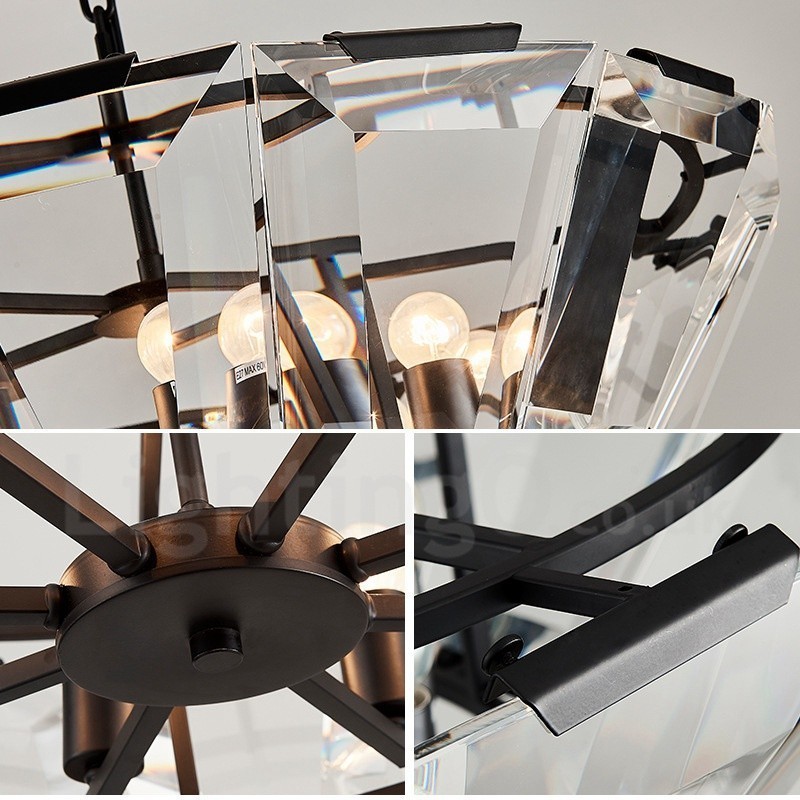 Lámpara colgante moderna contemporánea de acero de 8 luces con pantalla de cristal