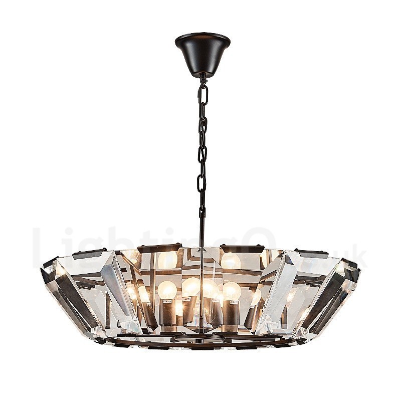 Lámpara colgante moderna contemporánea de acero de 8 luces con pantalla de cristal