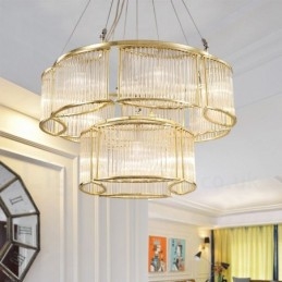 Lámpara colgante moderna y contemporánea de acero de 11 luces con pantalla de cristal