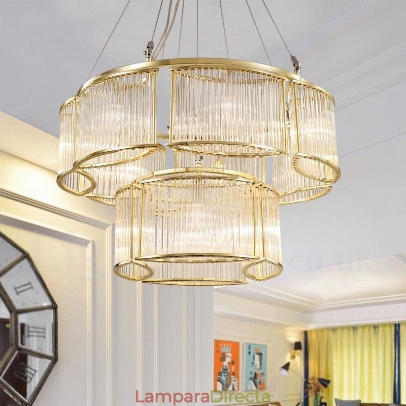 Lámpara colgante moderna y contemporánea de acero de 11 luces con pantalla de cristal