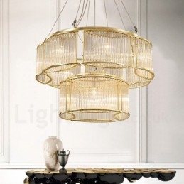 Lámpara colgante moderna y contemporánea de acero de 11 luces con pantalla de cristal