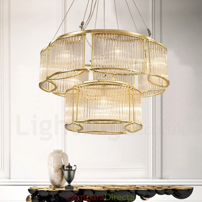 Lámpara colgante moderna y contemporánea de acero de 11 luces con pantalla de cristal