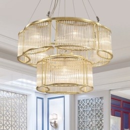 Lámpara colgante moderna y contemporánea de acero de 11 luces con pantalla de cristal