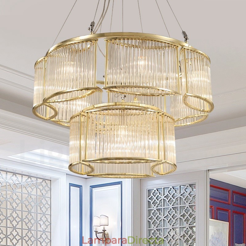 Lámpara colgante moderna y contemporánea de acero de 11 luces con pantalla de cristal