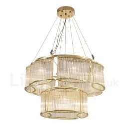Lámpara colgante moderna y contemporánea de acero de 11 luces con pantalla de cristal