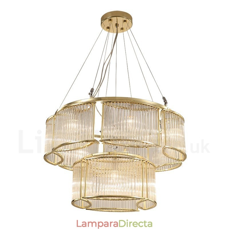 Lámpara colgante moderna y contemporánea de acero de 11 luces con pantalla de cristal