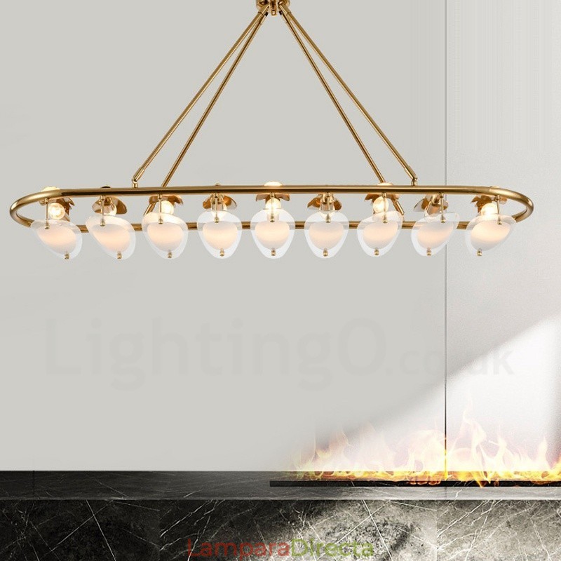 Lámpara colgante moderna contemporánea de latón de 9 luces con pantalla de vidrio