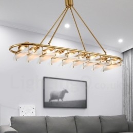 Lámpara colgante moderna contemporánea de latón de 9 luces con pantalla de vidrio