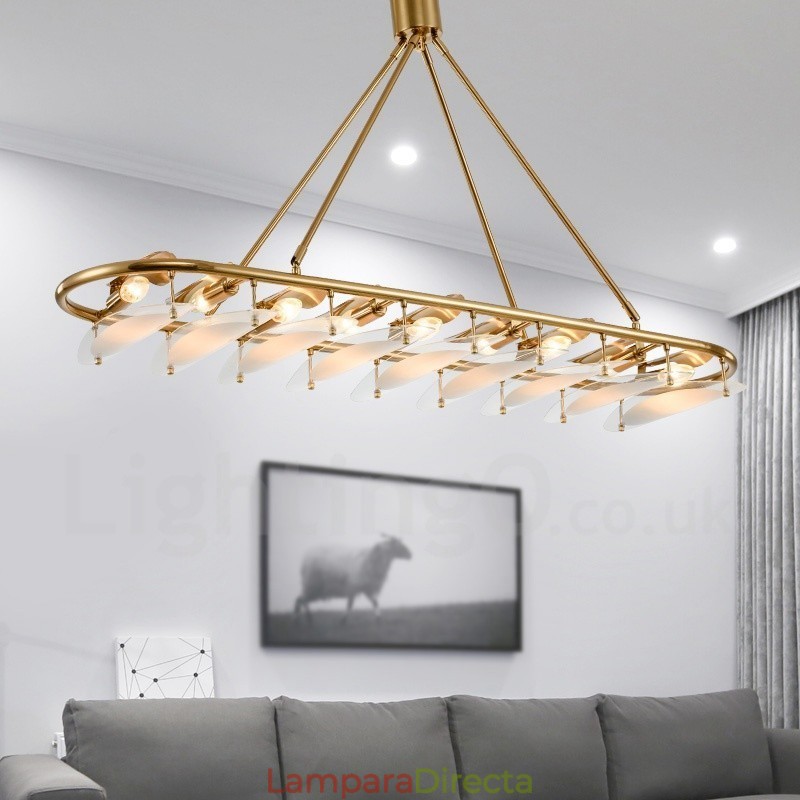 Lámpara colgante moderna contemporánea de latón de 9 luces con pantalla de vidrio