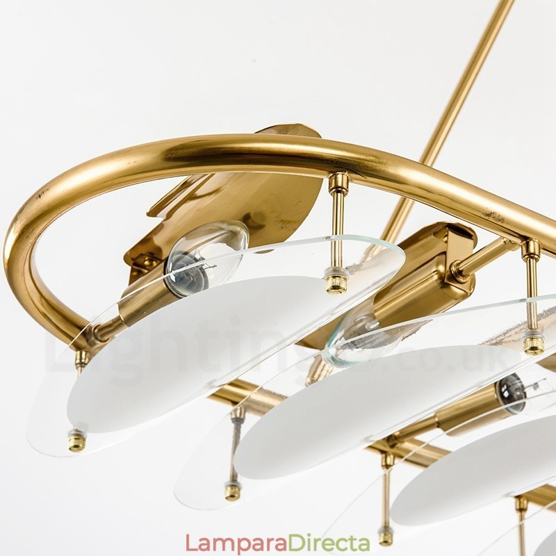 Lámpara colgante moderna contemporánea de latón de 9 luces con pantalla de vidrio