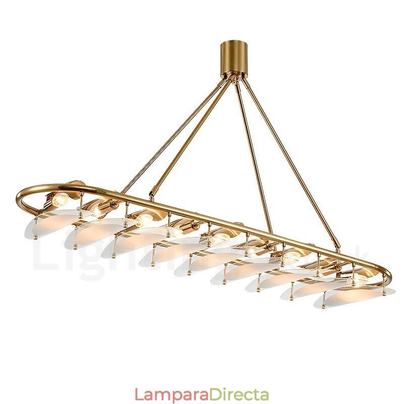 Lámpara colgante moderna contemporánea de latón de 9 luces con pantalla de vidrio