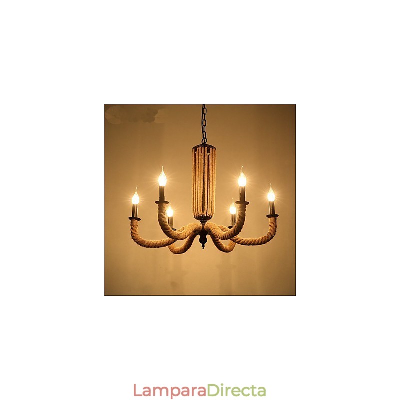 Lámpara de araña de cuerda retro de hierro