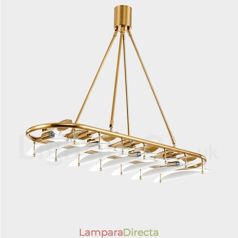 Lámpara colgante moderna contemporánea de latón de 9 luces con pantalla de vidrio