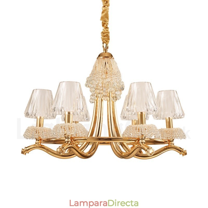Lámpara de araña moderna y contemporánea de acero y cristal de 6 luces con pantalla acrílica