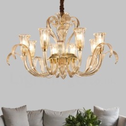 Lámpara de araña moderna contemporánea de 8 luces de cristal con pantalla de cristal