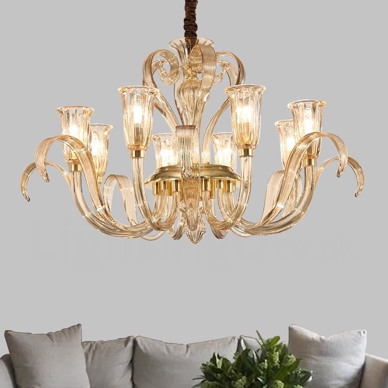 Lámpara de araña moderna contemporánea de 8 luces de cristal con pantalla de cristal