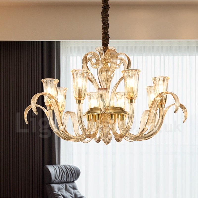 Lámpara de araña moderna contemporánea de 8 luces de cristal con pantalla de cristal