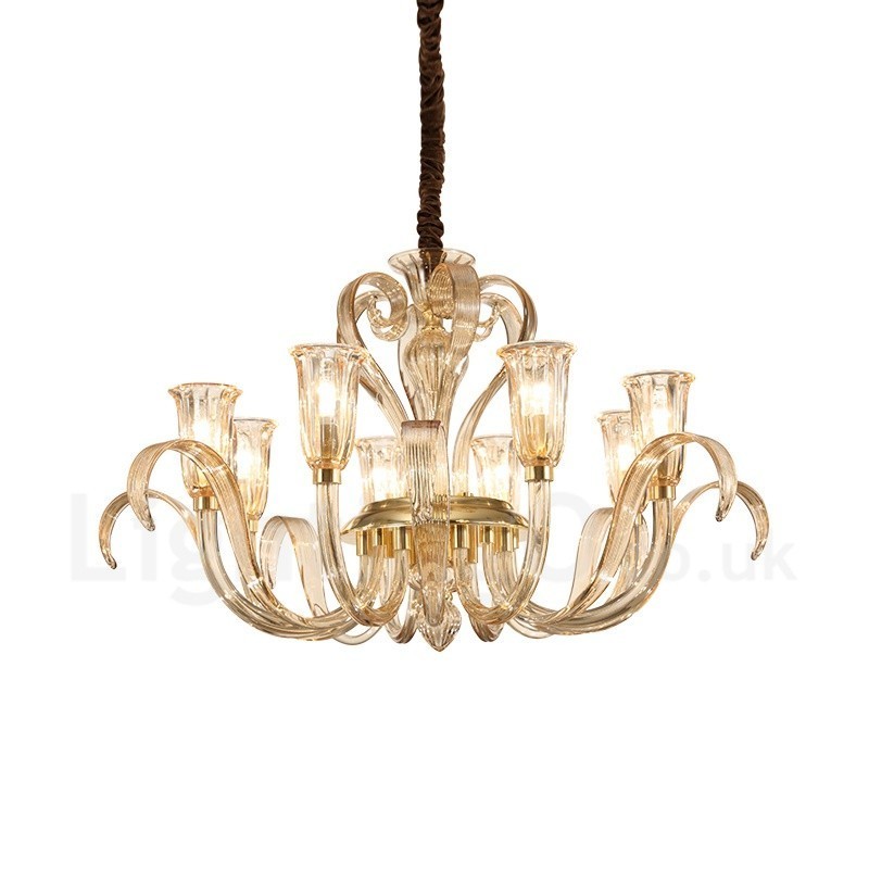 Lámpara de araña moderna contemporánea de 8 luces de cristal con pantalla de cristal