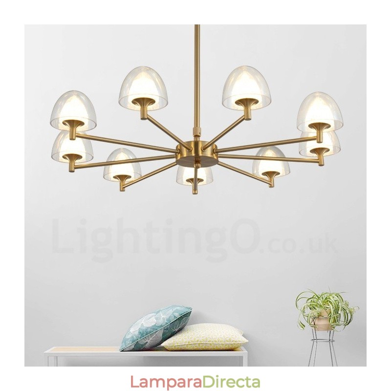 Lámpara de araña moderna contemporánea de metal de 9 luces con pantalla acrílica