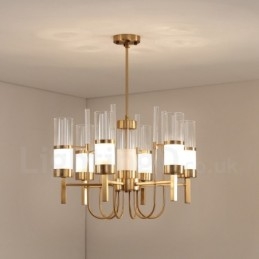 Lámpara de araña de acero de 6 luces con pantalla de cristal, estilo rústico y contemporáneo