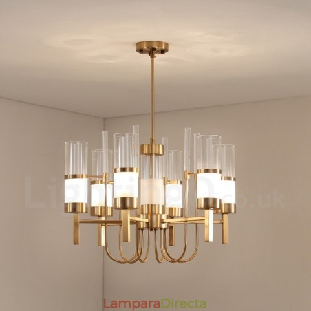 Lámpara de araña de acero de 6 luces con pantalla de cristal, estilo rústico y contemporáneo Lámpara de araña de acero de 6 luces con pantalla de cristal, estilo rústico y contemporáneo