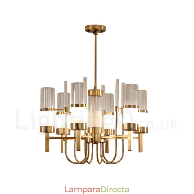 Lámpara de araña de acero de 6 luces con pantalla de cristal, estilo rústico y contemporáneo