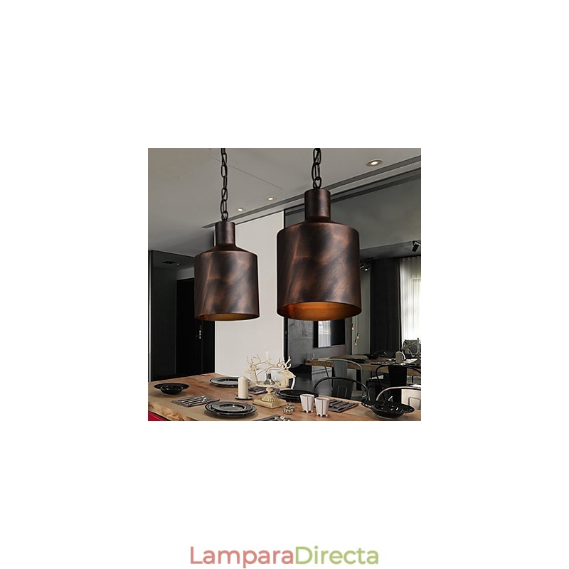 Lámpara colgante rústica de metal con forma de tambor