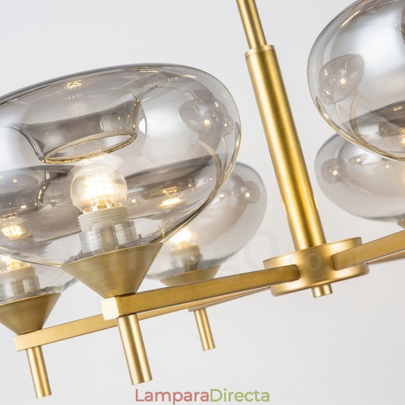 Lámpara de araña moderna contemporánea de aleación de aluminio de 6 luces con pantalla de vidrio