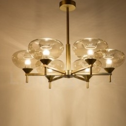 Lámpara de araña moderna contemporánea de aleación de aluminio de 6 luces con pantalla de vidrio