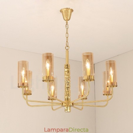 Lámpara de araña moderna contemporánea de latón de 8 luces con pantalla de cristal Lámpara de araña moderna contemporánea de latón de 8 luces con pantalla de cristal