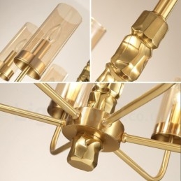 Lámpara de araña moderna contemporánea de latón de 8 luces con pantalla de cristal